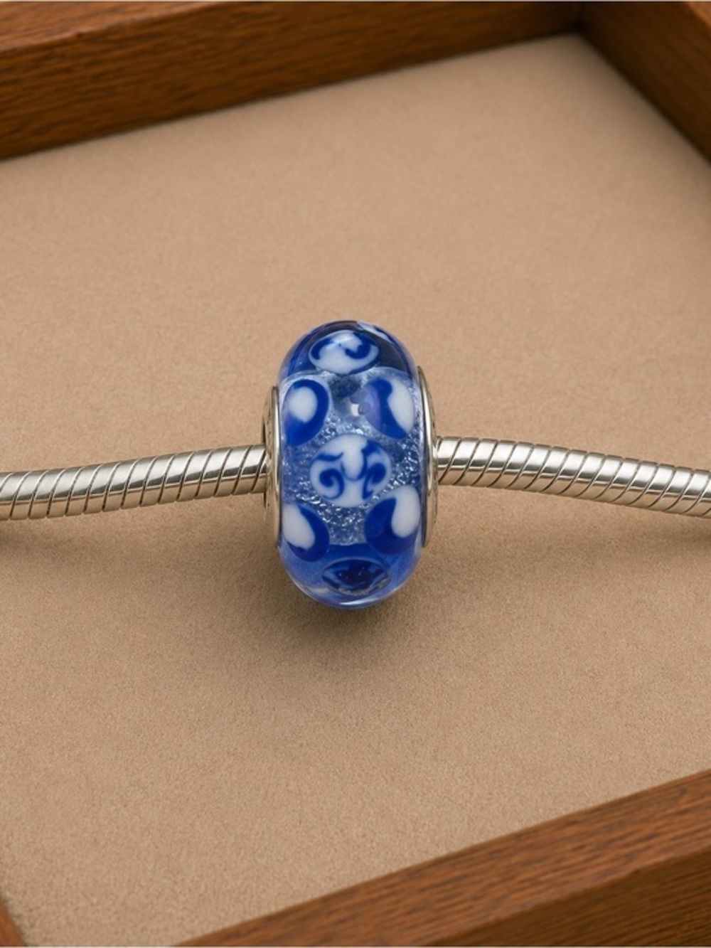 Chamilia 925 Silver Core Blue Floral Murano Glass Bead Charm EUC CHAMILIA #290